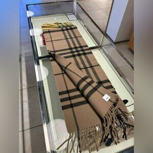 Burberry Wool Classic Plaid Scarf Dark Beige and Black 168cm*28cm